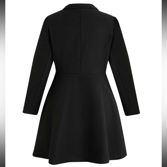 Plus Solid Double Breasted Overcoat Warm Outwear Jacket Pea Trench Coat - Picture 3 of 15